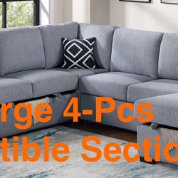 Large Boucle’ 4-Pcs Convertible Sectional (Finance & Delivery)