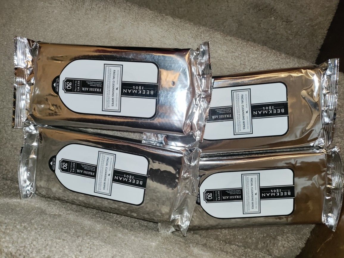 (4) Beekman Facial Cleaning Wipes! Fresh Air Scent! 30 wipes per pk!