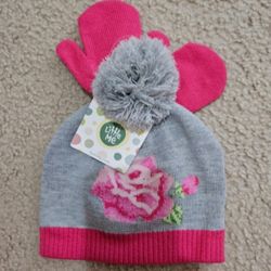 New Size 2-4 Year's Girl Hat With Mitten 