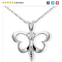 NEW! White Gold Butterfly Diamond Pendant Necklace