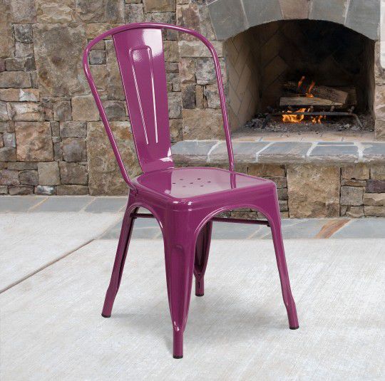 Restaurant Grade Metal Indoor-Outdoor Stackable Chairs - 4 each of 4 Colors