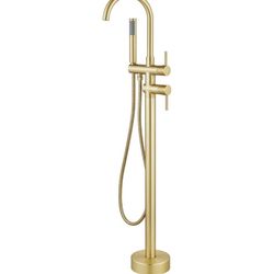 gotonovo Floor Mount Bathtub Faucet High Flow Freestanding Tub Filler Standing Shower Faucets with 360° Swivel Gooseneck Spout and Cylinder Handheld S