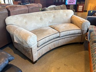 HICKORY CHAIR Beige Curved Sofa with Brown Piping Detail