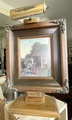Antique Wooden Framed Art Stand With Light