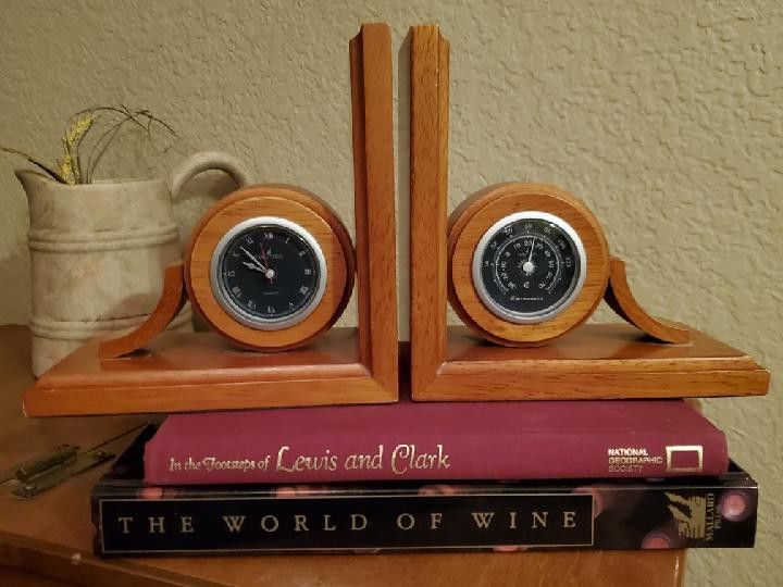 Vintage Nautica Wooden Clock And Thermometer Bookends Father's Day 