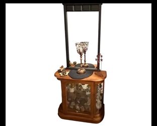 Complete Vintage Primitive Entryway Display Set - Cabinet, Mirror, Art & Decor