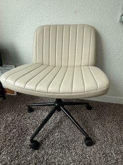 Criss cross computer chair with wheels, faux leather, beige