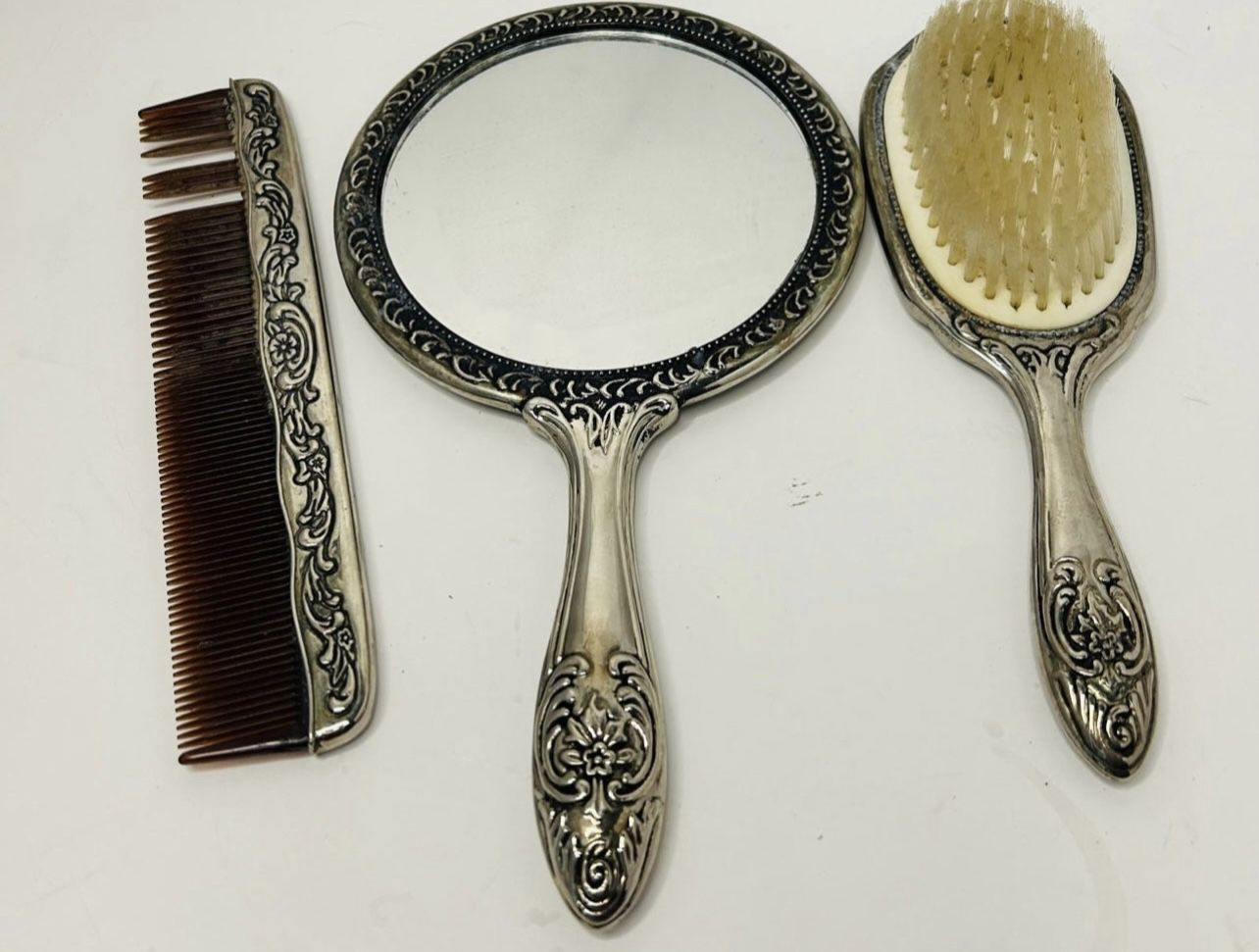 Vintage Vanity Dresser Set Mirror/Brush/Comb  HEAVY