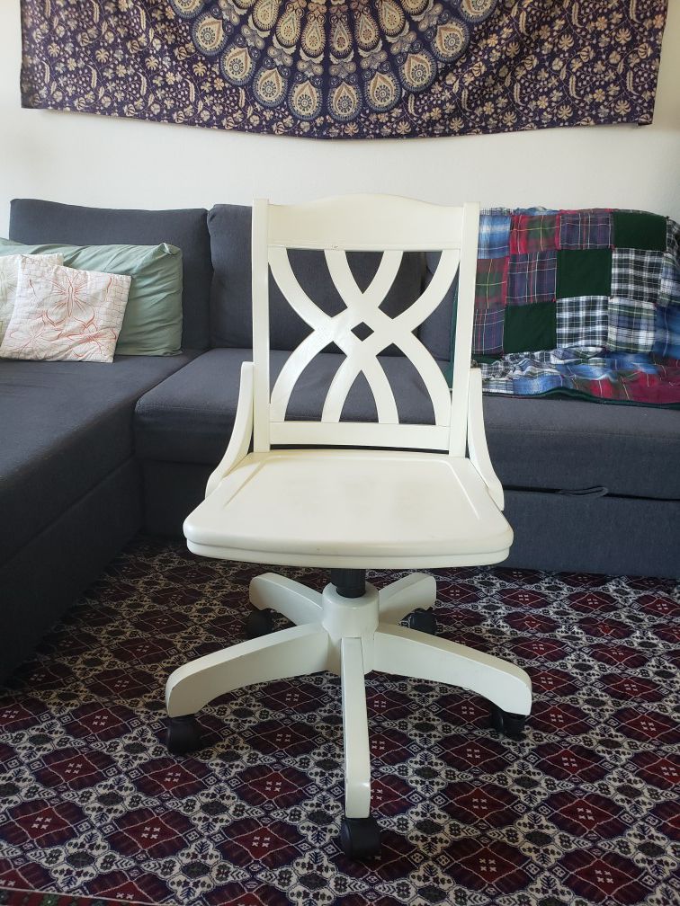 White Wooden Rolling Desk Chair