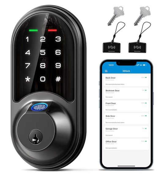 Veise RZ07 Smart Lock, Fingerprint Door Lock, 7-in-1 Keyless Entry with App Control, Electronic Touchscreen Keypad Deadbolt, Biometric - Matte Black