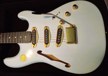 Warmoth Stratocaster Semi-Hollow S-Style Van Zandt Blues Pickups Pearl White Electric Guitar w/HSC