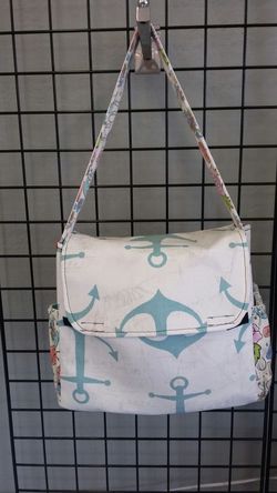 Custom made diaper bag out of anchors in teal