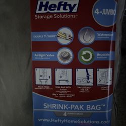 “END OF SUMMER SALE “ BRAND NEW!! Hefty Shrink-Pak 4 Large Vacuum Storage Bags!