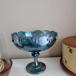 Vintage Blue Carnival Glass Vase Bowl Dish