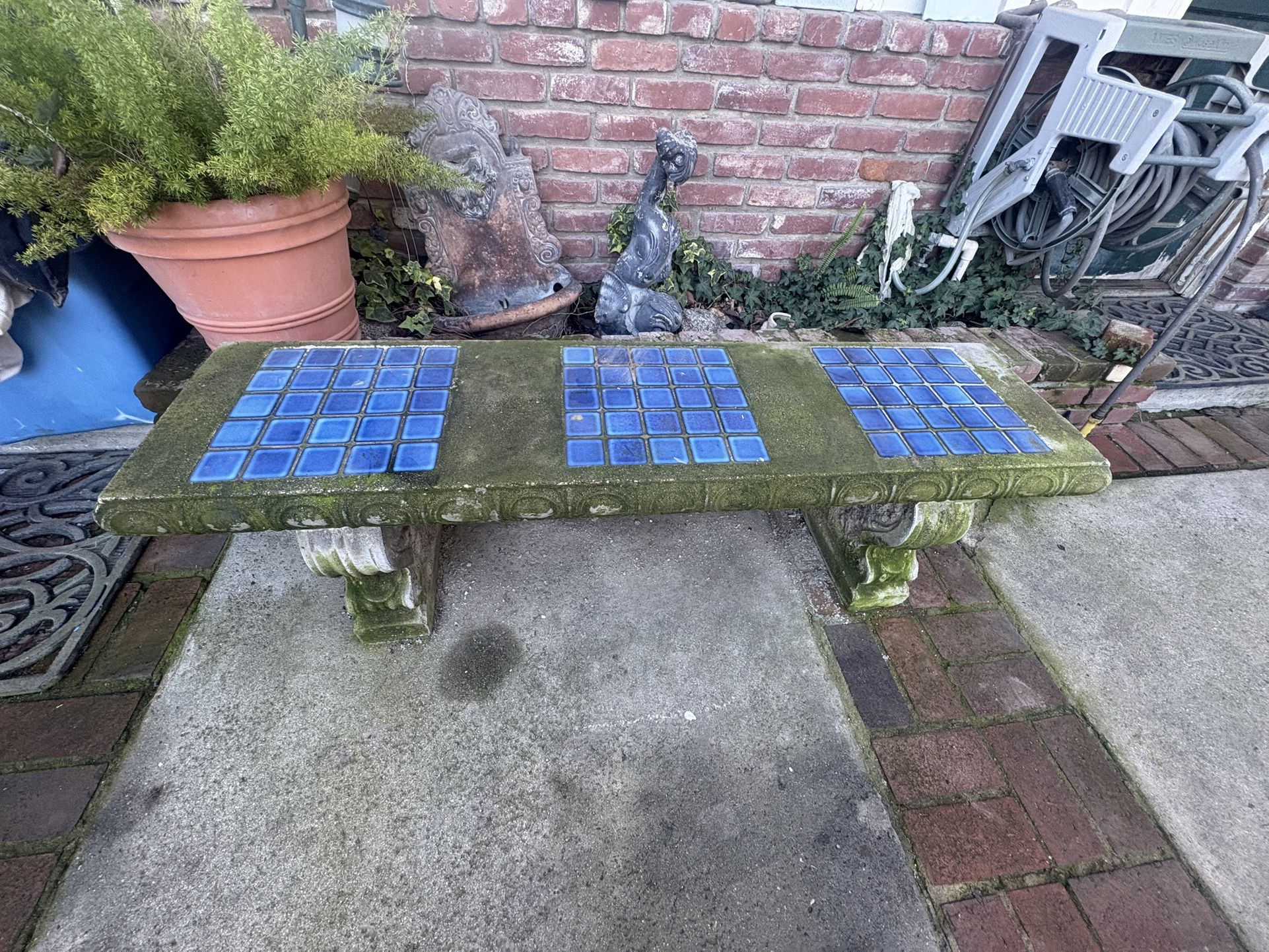 Concrete Garden Bench With Mosaic Tile Inlay