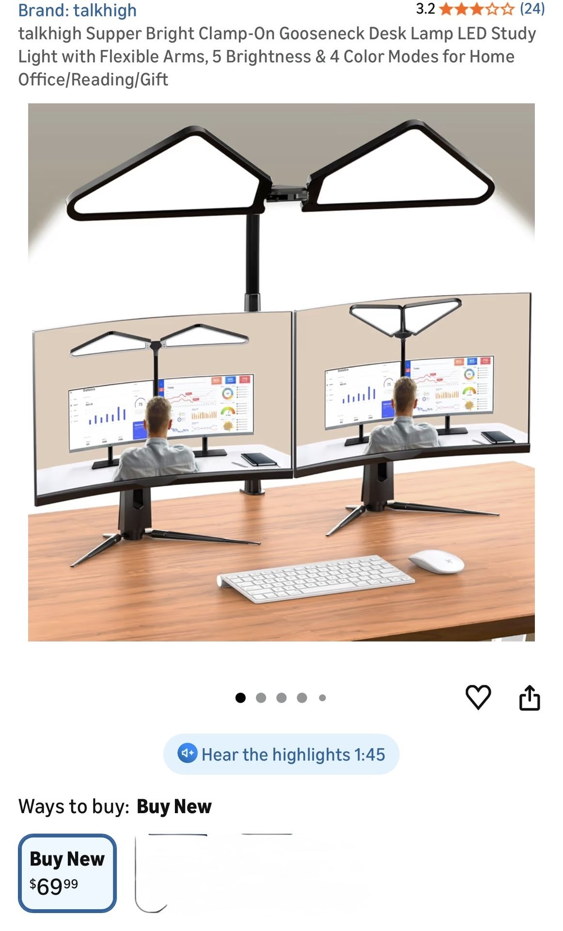 Supper Bright Clamp-On Gooseneck Desk Lamp LED Study Light