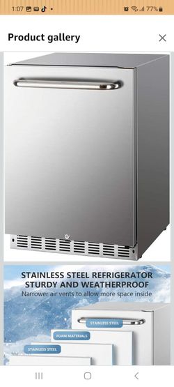 HCK Outdoor Refrigerator 24 Inch, Undercounter Refrigerators with Stainless Steel Door,