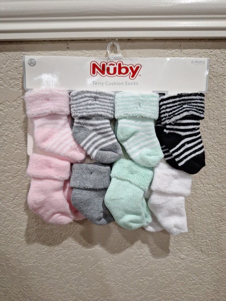 Nuby Cushion Socks 8 Pairs Size 6-12 Months