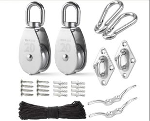 LAIWOO M20 Stainless Steel Pulley System Kit-Heavy-Duty Pulley Wheel, Pulley Block With Nylon Rope, Hooks, Eye Pad Plate, And Rope Cleat - Ideal For L