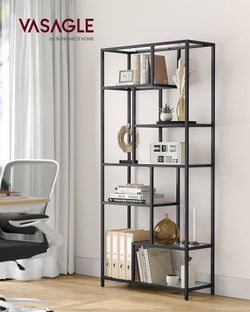 New Storage Shelf, 6 Tiers, Plant Holder, Tempered Glass, Pure Black