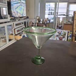 Large Hand Blown Margarita Or Martini Glass With Bubbles And Green Rim & Mase Holds 20 OZ 7.5"H X 7"W
