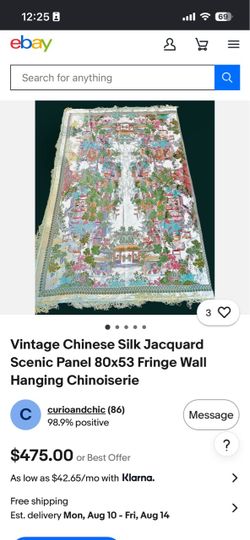 Vintage Chinese Silk Jacquard Scenic Wall Hanging