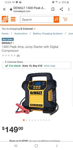 DEWALT 1400 Peak Amp Jump Starter with Digital Compressor