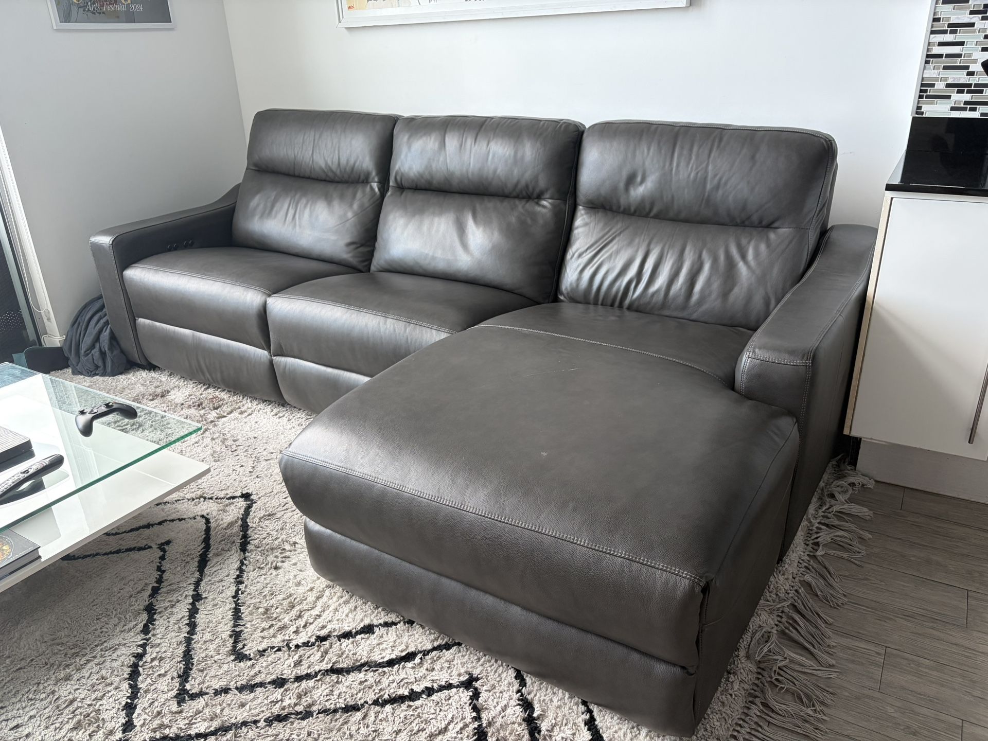 Electric Reclining Black Leather Couch 