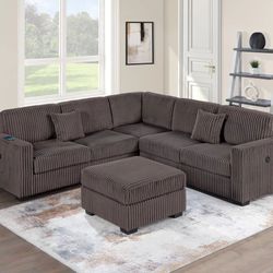 4-Piece Sectional Set W/ Ottoman
RAF/LAF One-Arm Loveseat W/USB + Corner Wedge + Cocktail Ottoman

Color: Chocolate

🔷️ Juego De Sofas  Color Cafe