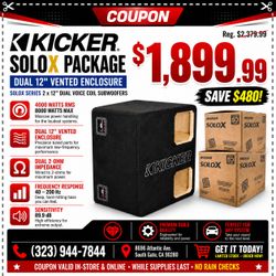 Solo X Bass Speaker System Dual 12" SoloX Subwoofers 8000 Watts Kicker DUL7X12 L7X12 L7 🚨 No Credit Needed 🚨