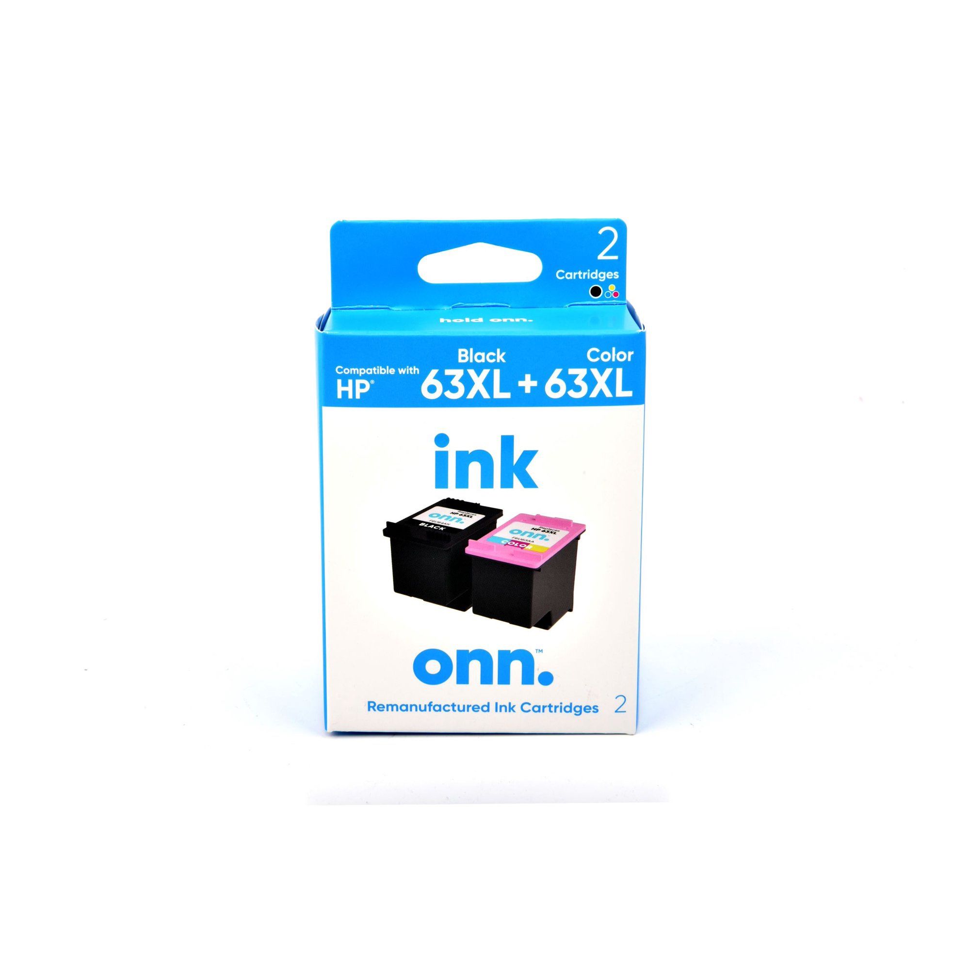 Brand New onn. Remanufactured Ink Cartridge, HP 63XL Black, 63XL Tri-Color, 2 Cartridges