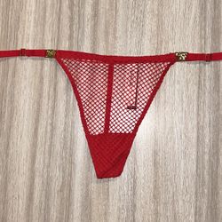 New Victoria Secret Thong XL Fishnet Red Adjustable Straps 