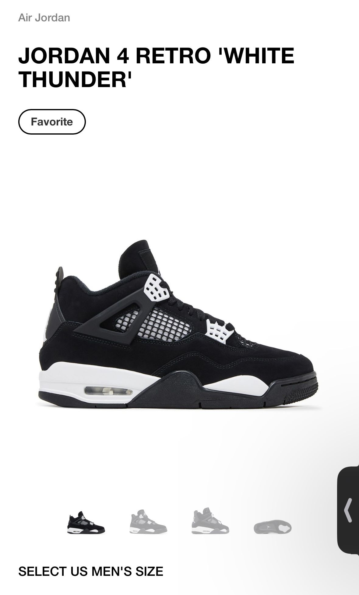 Air Jordan 4 Retro 'White Thunder' Size 8.5 Available