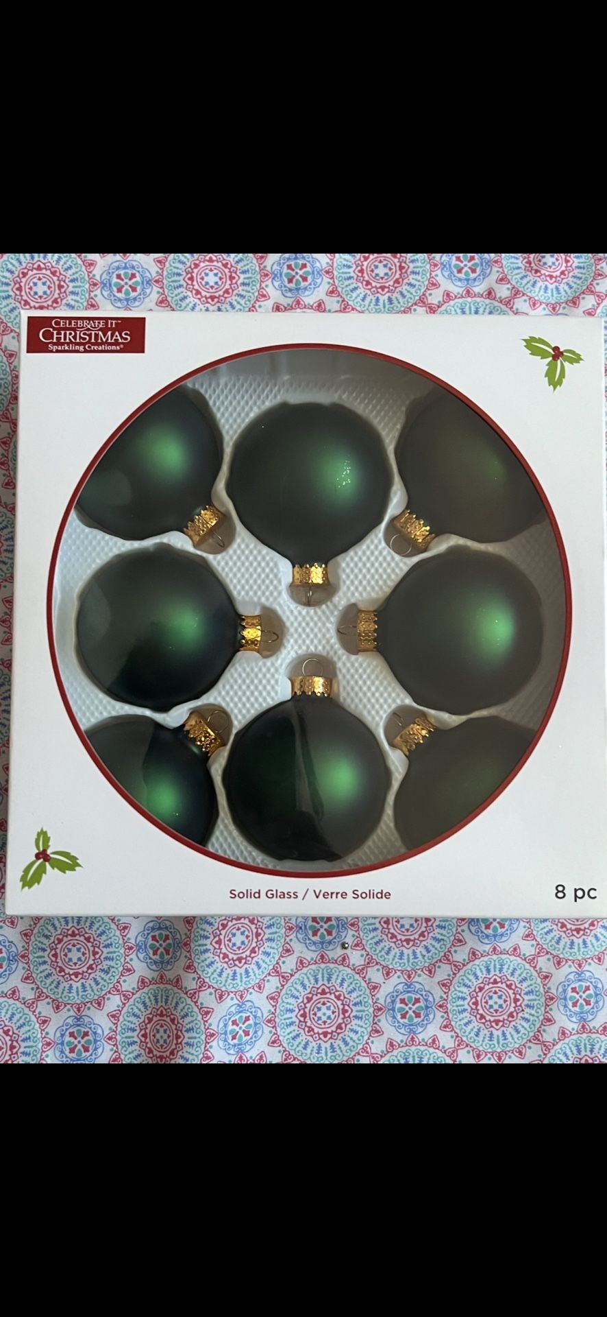 Green Glass Christmas Ornaments (Set Of 8)