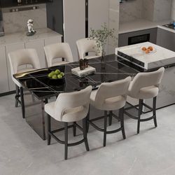 Bar Stools Set of 6, 26" Upholstered Counter Height Bar Stools Modern Counter Stools with Black Rubberwood Legs for Kitchen Island Dining Room Bar, Be