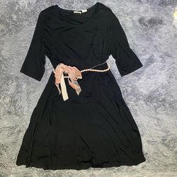 Sigrid Olsen 3/4 Sleeve At Knee Black Dress With Pockets
