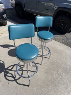 Teal Retro Barstools- Set Of 2