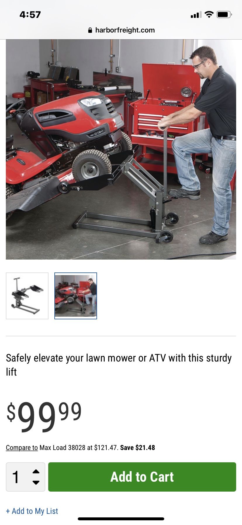 Harbor freight riding lawn mower lift hot sale