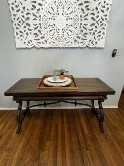 Dark Wood Coffee Table with Metal Base