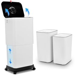 Telescopic Kitchen Waste Bin with Lid, 8L to 45L Adjustable Capacity, Plastic Slim Tall Design  • kitchen trash can 12 gallon: This set incl