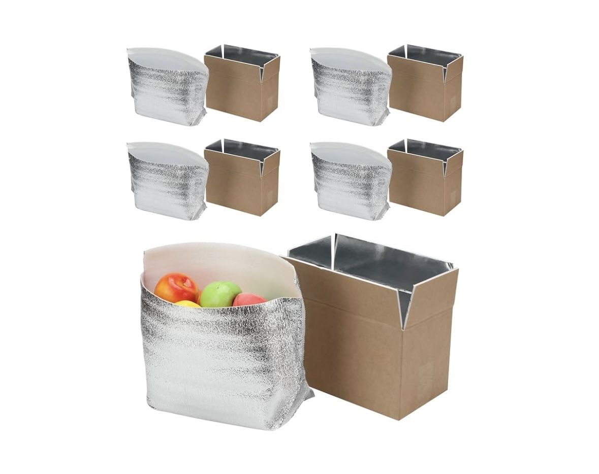 5 Pack Insulated Shipping Boxes with Aluminum Foil Liner, Thermo Chill Insulated Box for Shipping Frozen Food Cold Shipping, Reusable Cooler Box for P