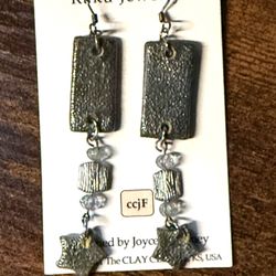 Beautiful Handcrafted Raku Pottery Earrings with Sterling Silver and Crystal Beads 