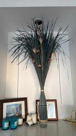Tall Dried Grass Floral Arrangement in Glass Vase
