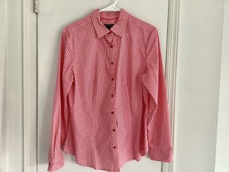 Preowned Covington Essentials X-Large Women’s Button-Down Blouse White / Red Cotton Long-Sleeve Shirt