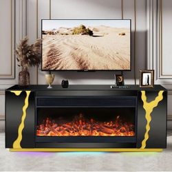 TV stand W/ Fireplace (black) New 