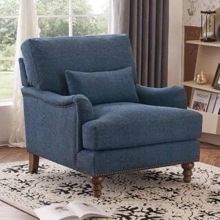 Blue Fabric Club Chair – Wide Accent Armchair with Soft Cushion – SG-002-03