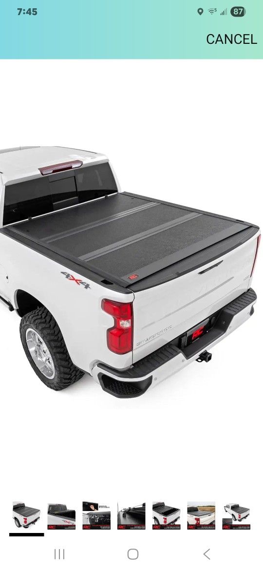 Rough Country Hard Tri-Fold Tonneau Cover for Chevy Silverado & GMC Sierra 1500 (2019-2025) - Low-Profile Aluminum Truck Bed Cover, Fits 5'10 Bed (69.