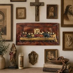 Vintage The Last Supper Chalkware Wall Plaque 3D Raised Carved Jesus Religious Wall Art Collector