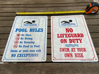 Pool Rules and No Lifeguard On Duty aluminum Signs