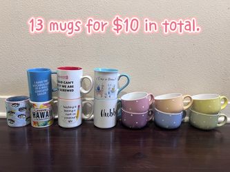 13 mugs for $10 in total.